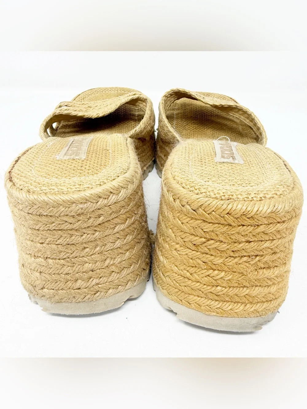 SODA Tan Woven Raffia Platform Slides Wedge Sandals Size 8.5 Y2K Girly 90s